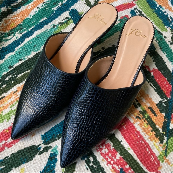 J. Crew Shoes - J. Crew Croc Embossed Leather Pointy Toe Mules